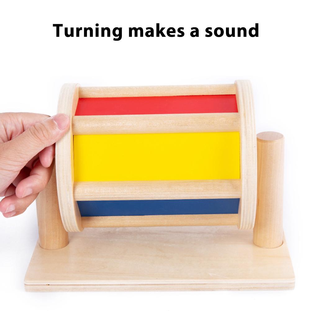 Sensory Rotating Drum Toy Wooden Textile Baby Infant Early Educational Instrument Rotating Color