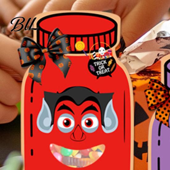 Decorative Paper Bags for Gifts 9 Pcs Halloween Mason Jar Candy with Cards, Trick or Treat Gift Packaging Snacks Holder Card, Classroom Goodie