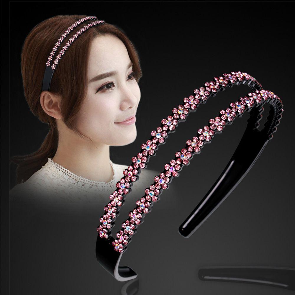 Accessories Full Rhinestone Rhinestone Double Row Anti-slip Headband Head Hoop Headwear Hair Band