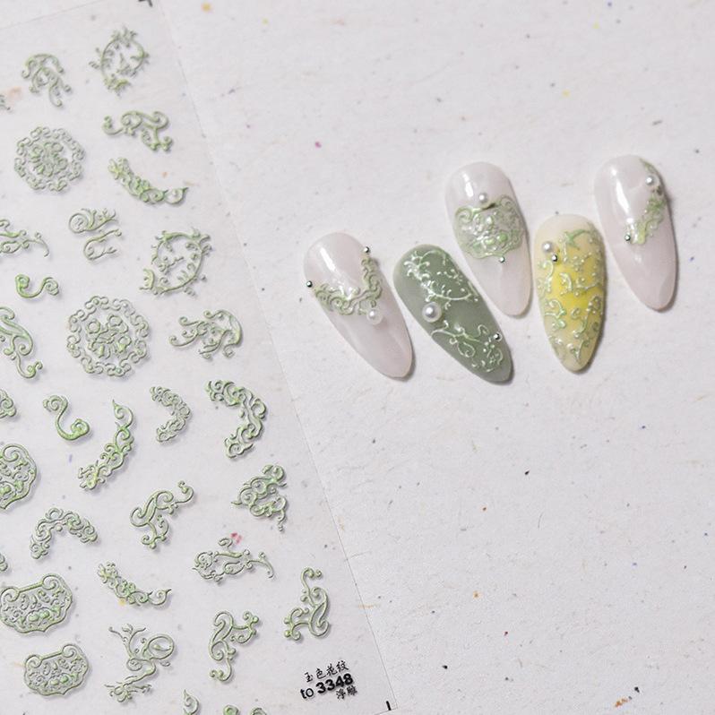 Наклейка для ногтей с рельефным узором «Нефрит» своими руками. Креативные декоративные наклейки.