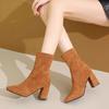 Модные женские короткие ботинки на толстом каблуке, модные облегающие ботильоны до щиколотки, классический стиль, осенне-зимние, с острым носком, женские ботинки большого размера
