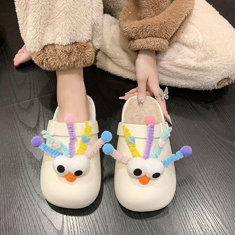 Тапочки Mao Mao женские маленькие хлопковые тапочки 2025 осень и зима новые корейская версия на толстой подошве с закрытым носком мультяшные для улицы с закрытым носком моп