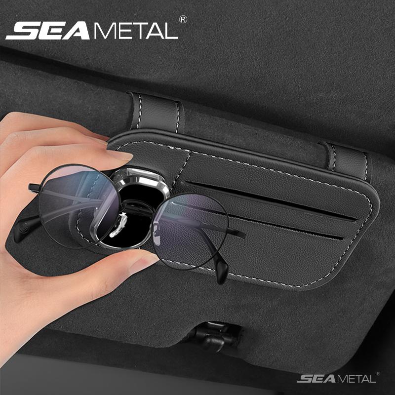 SEAMETAL Автомобильный держатель для очков из искусственной кожи, автомобильный интерьер, козырек от солнца, зажим для солнцезащитных очков