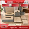 Custom High-End Hotel Guest Room Leather Wood Grain Tissue Box & Service Tray