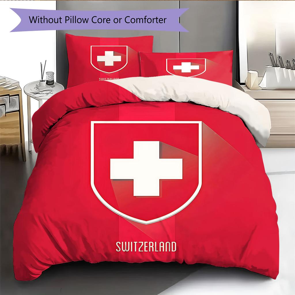 Switzerland national football Pattern Bedding Home Decoration Birthday Gift (1 * duvet cover + 2 * pillowcase, without core),fan merchandise.