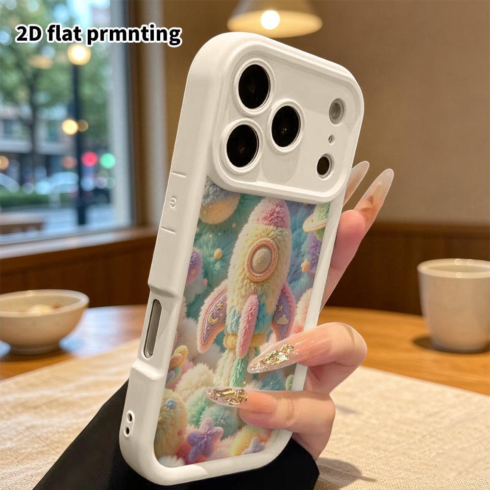 Phone Case: 2D flat, suitable for iPhone 18 17 16 15 14 13 12Pro protective case, dreamy rocket space theme, perfect Christmas and Halloween holiday g