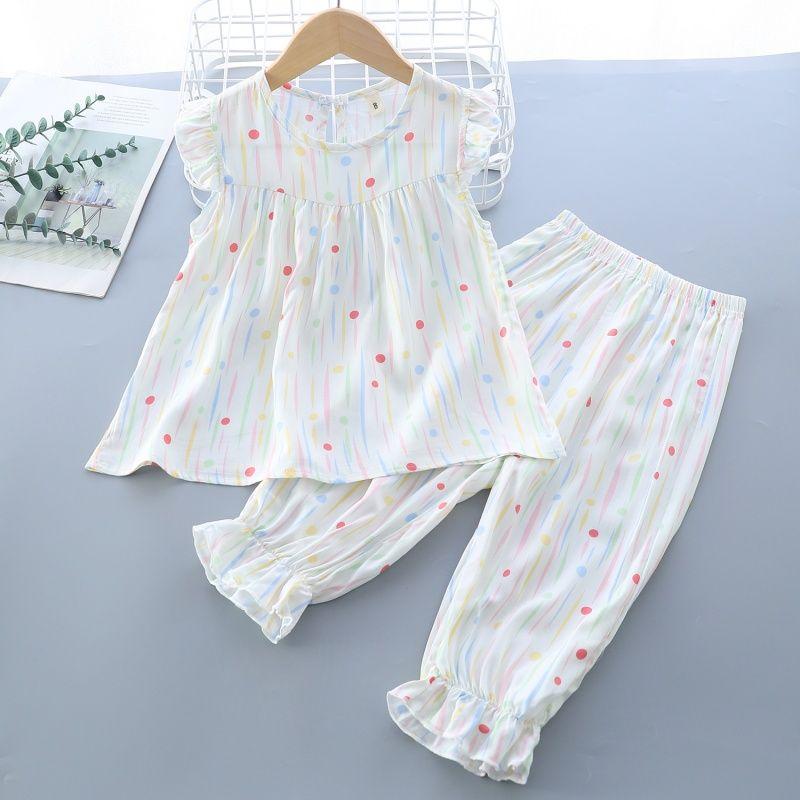 Girls' Summer Flying Sleeve Seven Part Pants Set Children's Two-piece Set Baby Pajamas