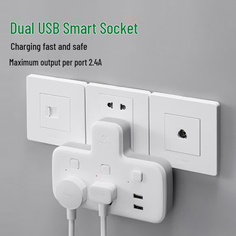 BULL 2-Outlet Converter Plug with 2 USB Ports