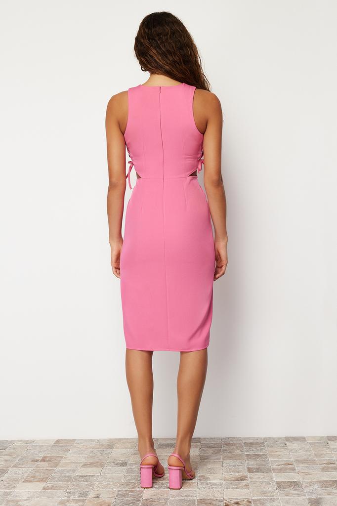 Women's Fashion New Dress Black Fitted Cut Out Detailed Sleeveless Midi Woven Dress