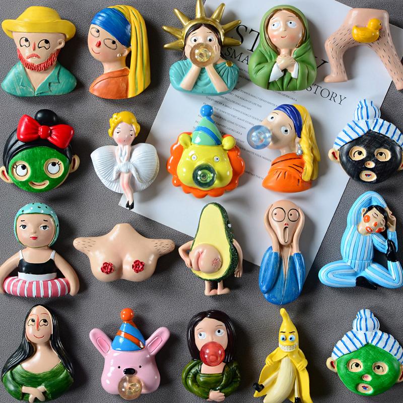 Cartoon European Jesus Van Gogh Mona Lisa Yoga Charming Legs 3D Resin Magnet Fridge Magnets Room Decoration Refrigerator Sticker