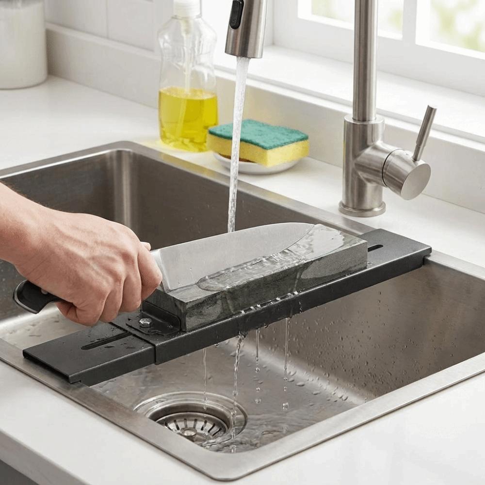 Retractable Sink Mounted Sharpener Stand Carbon Steel Whetstone Grinder Rack Household