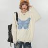 Pullover Distressed Denim Embroidered Butterfly Sweater Design Feel Bat Sleeve Top Autumn Top Rock Loose Sweater Female