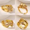 Zircon Star Knot Rings For Women Gold Stainless Steel Geometric Adjustable Finger Rings Wedding Couple Jewelry Gifts
