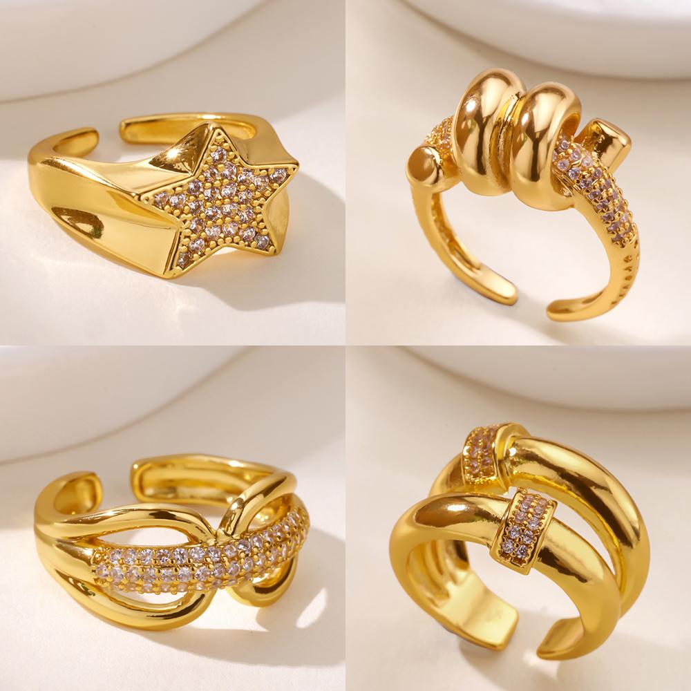 Zircon Star Knot Rings For Women Gold Stainless Steel Geometric Adjustable Finger Rings Wedding Couple Jewelry Gifts