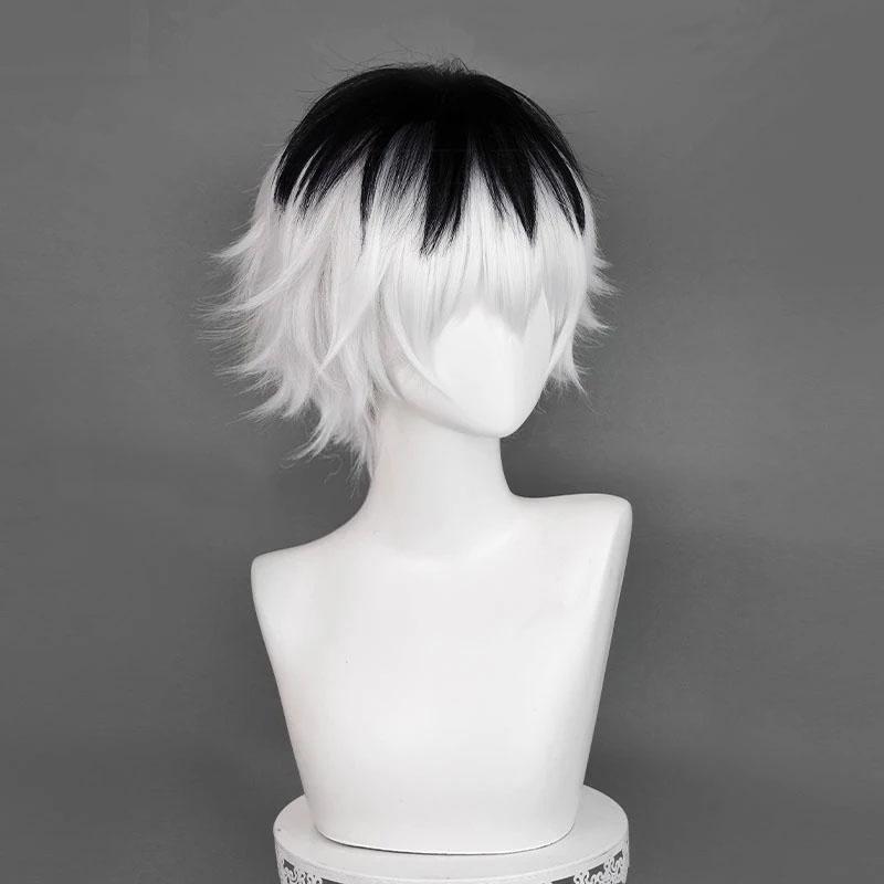 Sasaki Haise Cosplay Wig High Quality Anime Unisex Black White Mixed Short Wig Heat Resistant Synthetic Hair Wigs + Wig Cap