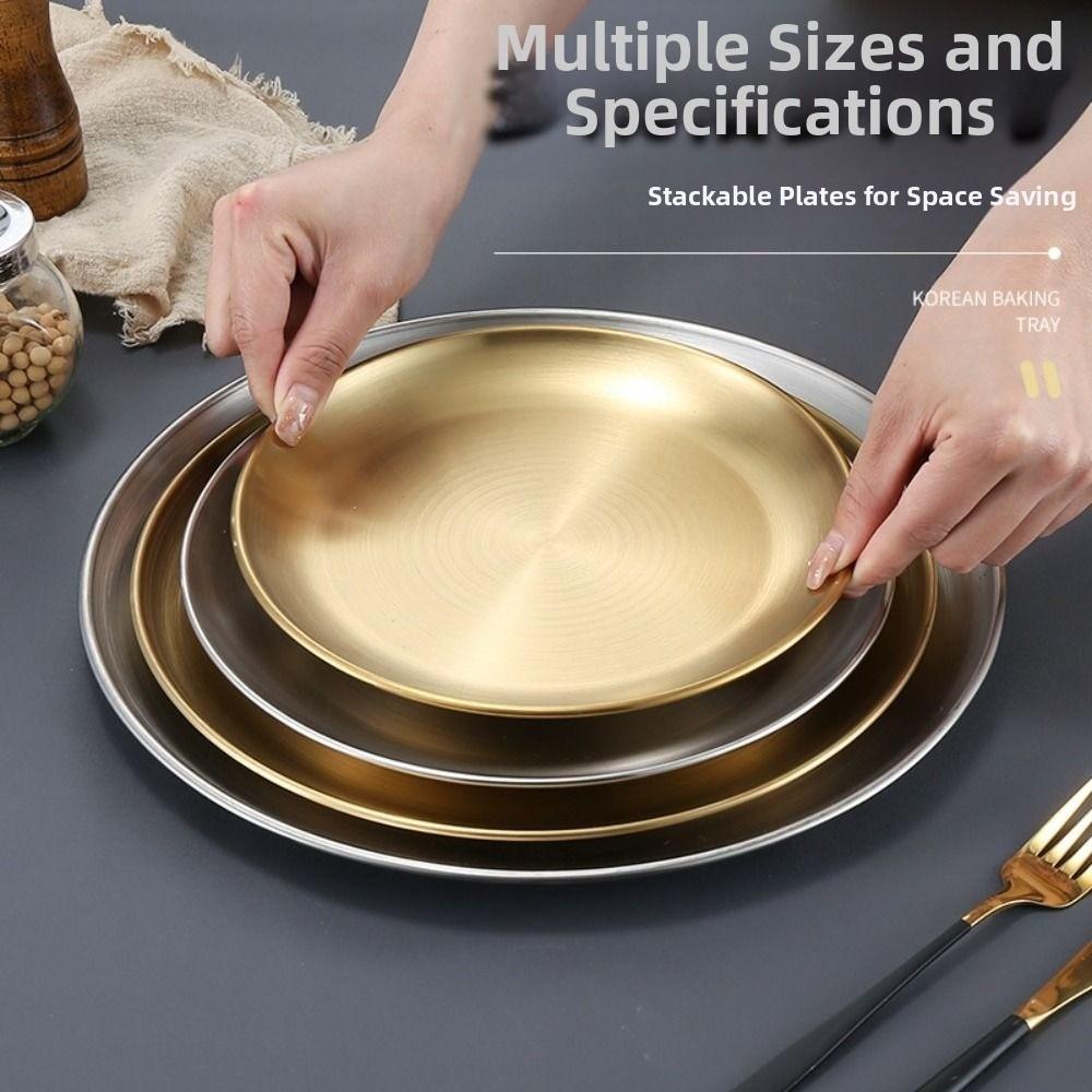 Gold Silver Food Plate Korean Dining Plate Decorative Metal Tray  Dinner
