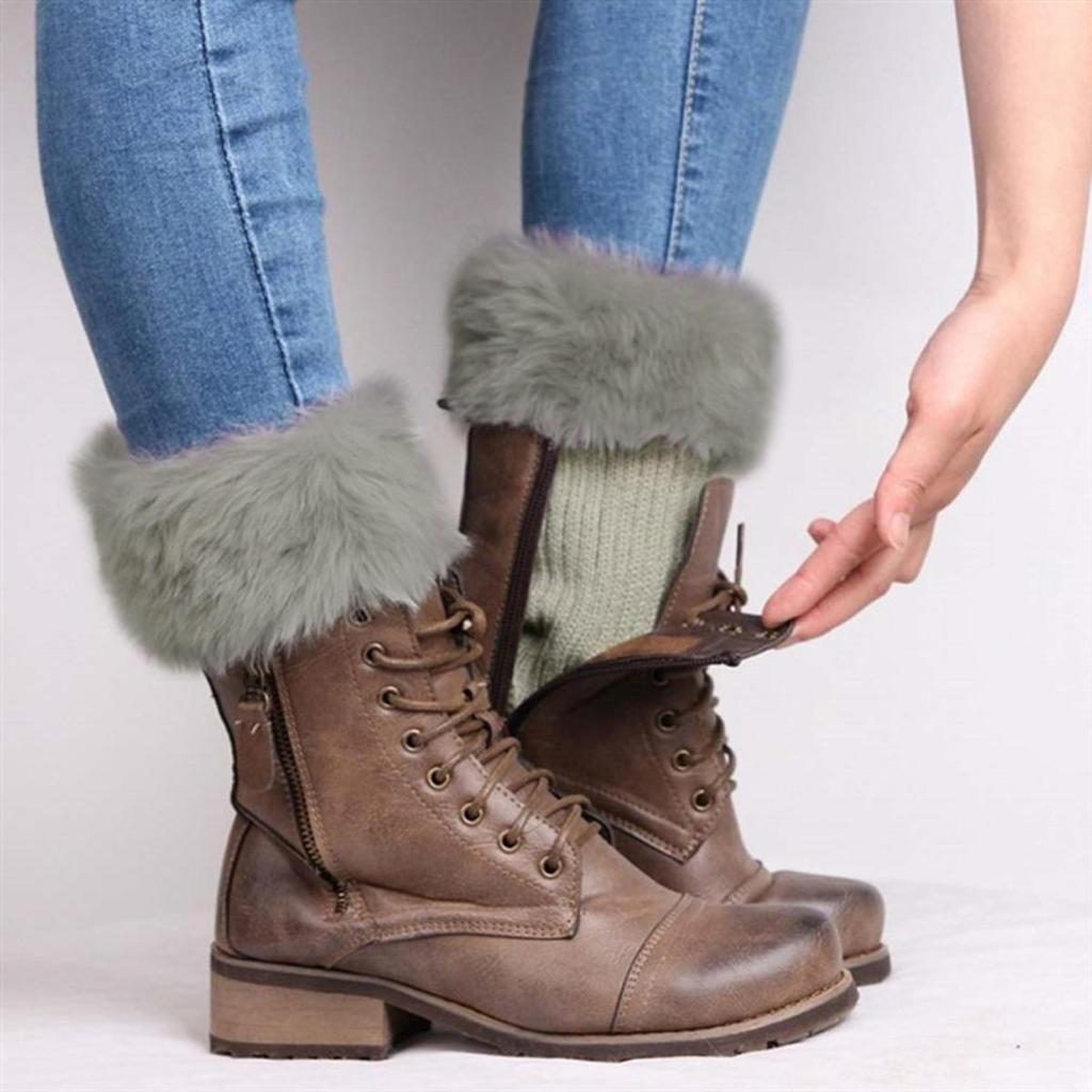 1 пара вязаных манжет для ботинок, уличные зимние гетры, чехол, женские, вязаные крючком, отделка мехом, носки-топперы для ботинок