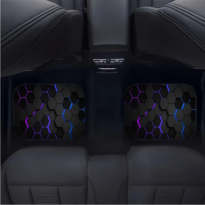 4pcs Abstract Purple Hexagon Pattern Car Mats, Universal Fit, Easy to Clean, Suitable for All Models Interior Accessories, Suitable for Sedan and SUV