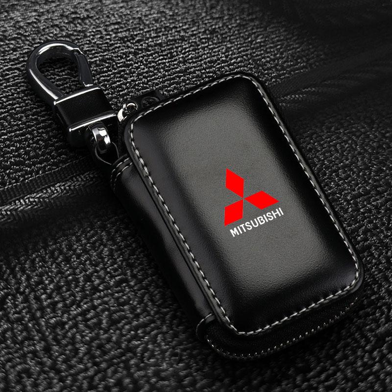 Leather Emblem Car Key Case Keychain Zipper Key Case Bag for Mitsubishi Outlander Lancer 9 ASX RALLIART Eclipse Center Hub Cap hbsh24