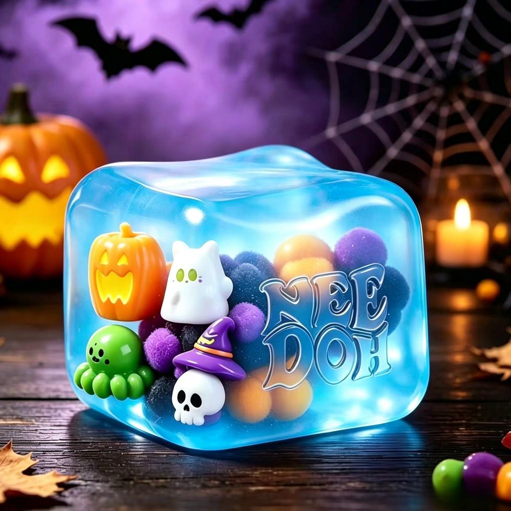 NeeDoh Nice Cube Holiday Edition Squishy Toy, Christmas & Halloween Sensory Fidget Toy, Super Solid Squish Anti-Anxiety Party Favors for Kids
