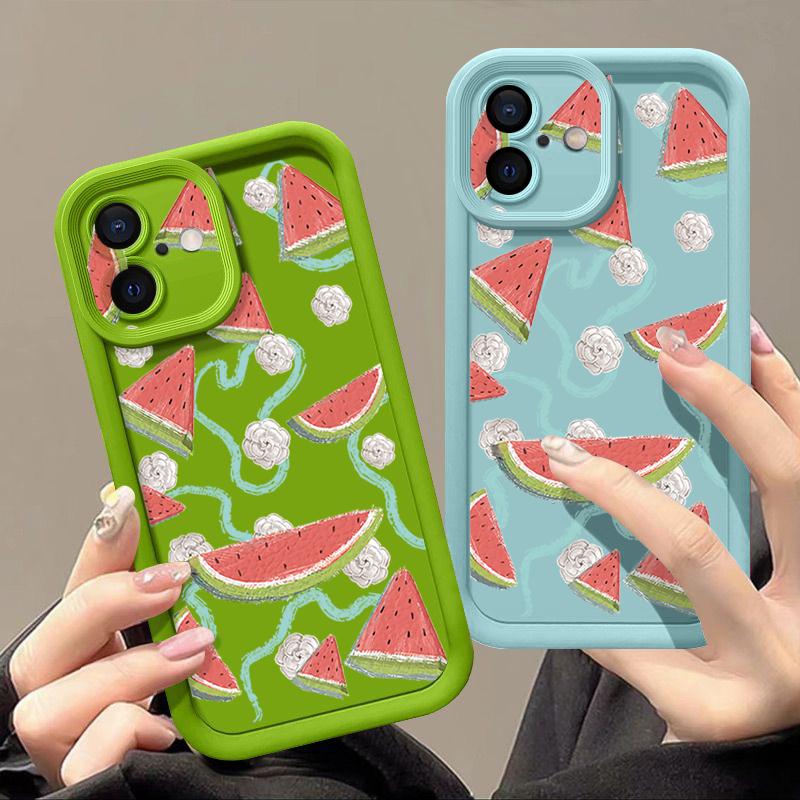 For iPhone 16 Pro Max Fruit Print Phone Case For iPhone 16e 15 14 13 12 Pro Max Plus 11 XR XS Watermelon Print Phone Case TPU Soft Shockproof Cover