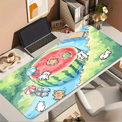 Игровой коврик для мыши PC с милым рисунком собаки, линейный арт, нескользящая резиновая основа, игровой белый коврик для стола, кавайный летний коврик для мыши с арбузом xmm