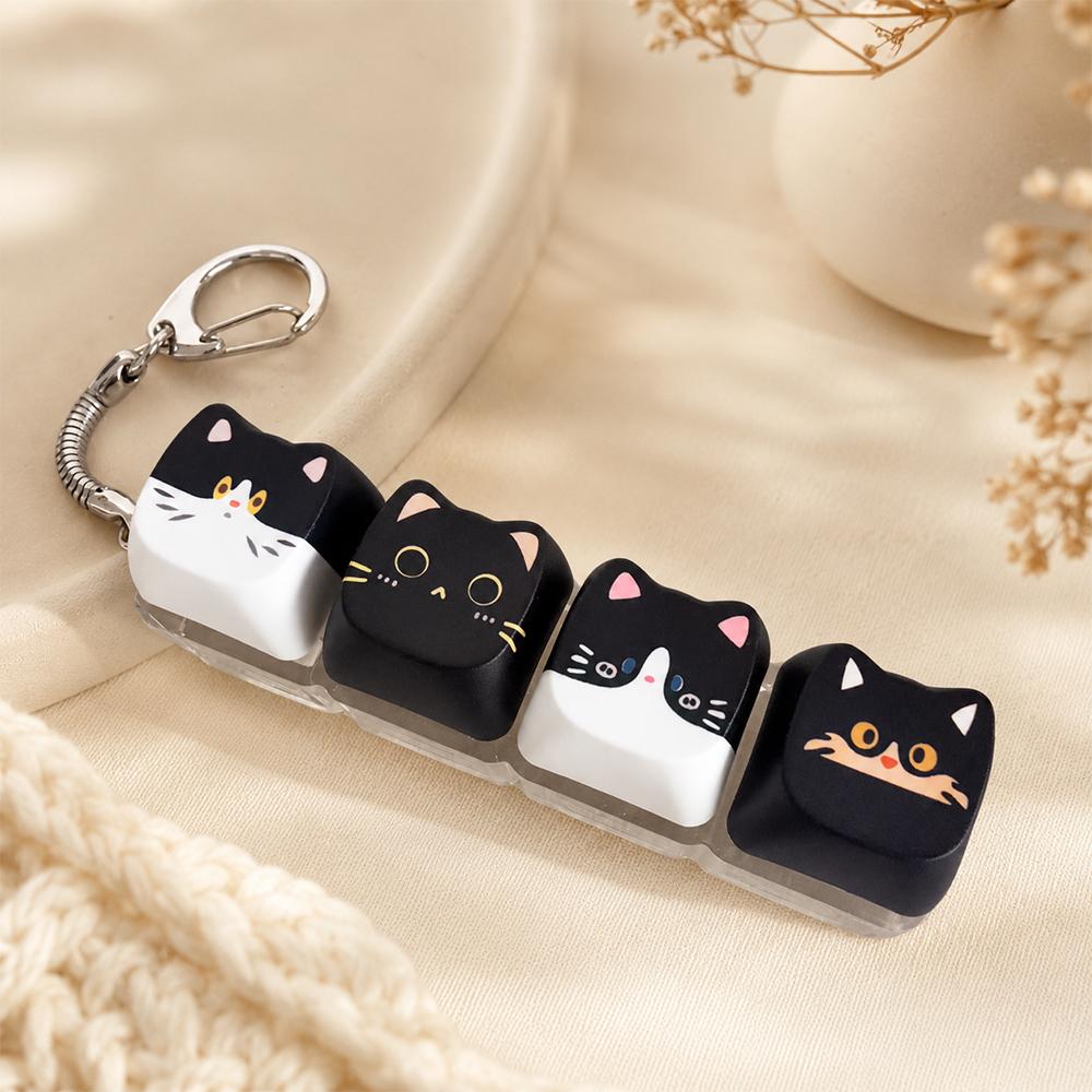 Cute Cat Keyboard Fidget Toy, Crisp Sound,Stress Relief Fidget Clicker Keychain, Creative Keycap Button, for Adults at Work, Travel, Home
