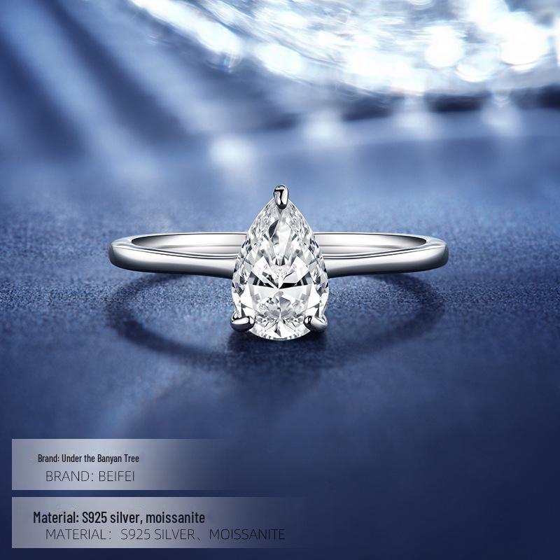 Кольцо Banyan Tree S925 Silver Moissanite Water Drop Ring - Изысканный легкий роскошный дизайн