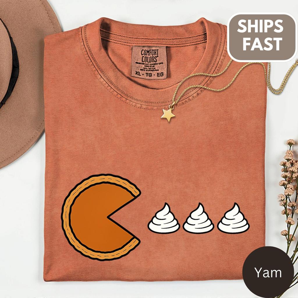 Pumpkin Pie Pac Man Funny Thanksgiving Shirt and kids T-Shirt Comfort Colors® Cotton Tee