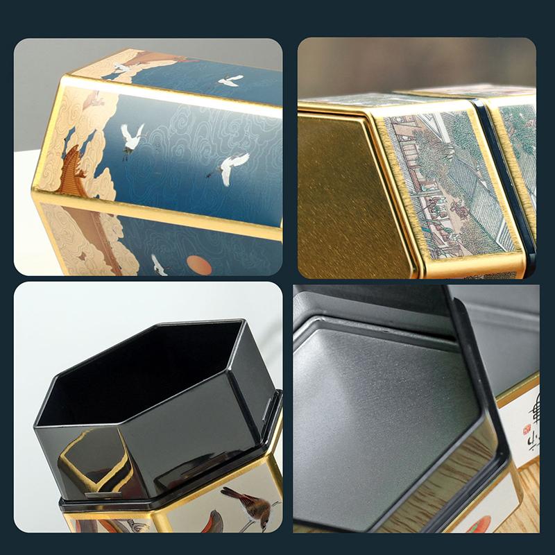 Креативный шестиугольный чайник, жестяная банка, китайская жестяная емкость для хранения чая, герметичная переносная коробка для чая, пустая банка, чайный сервиз, аксессуары