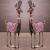 Handpainted Iron Deer Showpiece Set of 2 Vibrantly Coloured Tabletop Liiving Room Office Home Decor Gift Item 10.5x4.5 Inch (Deer Set)