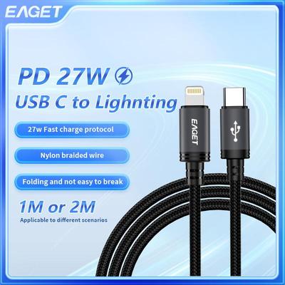 27 Вт USB C - Lightning кабель для быстрой зарядки Type C - Lightning кабель совместим с 14/13/12/11 Pro/XS Pro/ProMax/IPad 8 черный 6.6 футов