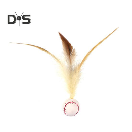 1 Pc/3 Pcs Interactive Feather Ball Toy Mini Bouncy Basketball Soccer Baseball with Feather Pet Training Catcher Toy for Indoor Cats