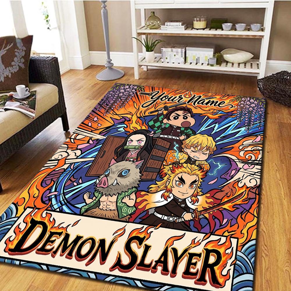 Ковер с индивидуальным именем Demon Slayer Kimetsu no Yaiba для гостиной, спальни, домашнего декора, игровой коврик на пол в тематике фильма -HE31