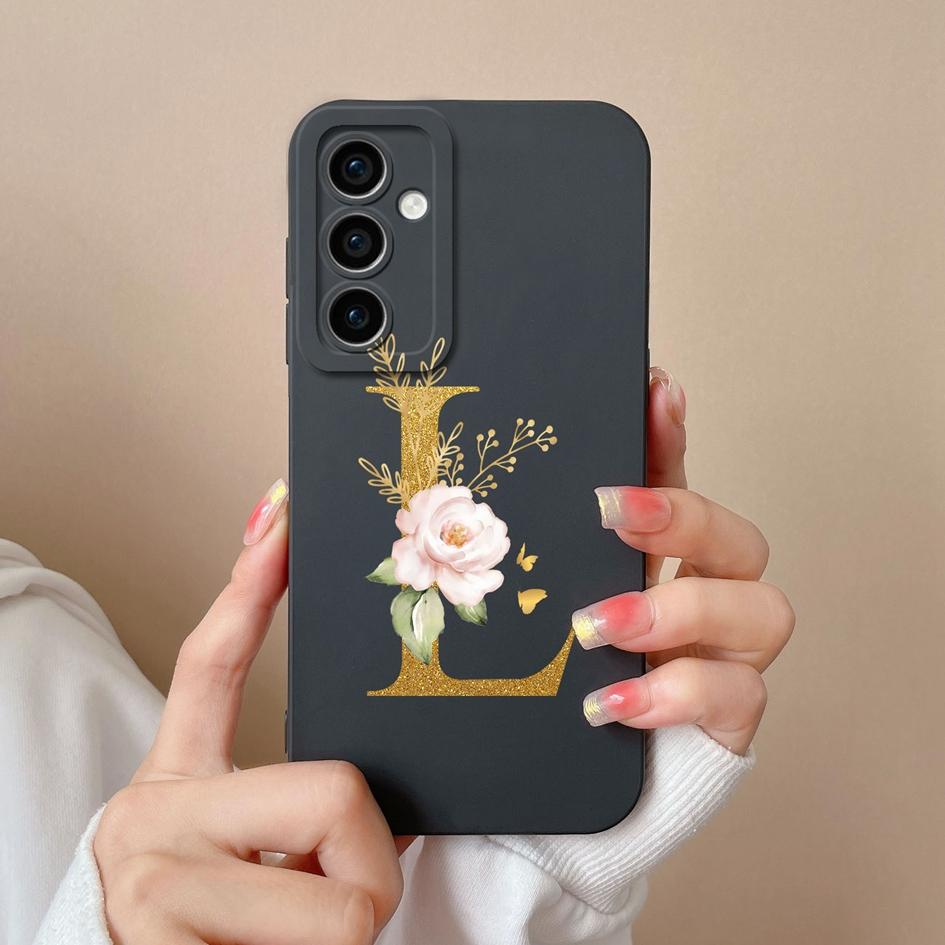 For Samsung Galaxy A35 F15 S24+ A15 S24 Ultra M15 A55 Back Cover Popular Flower Letters Cases Screen Protector Anti Drop Luxury Phone Bags For Samsung