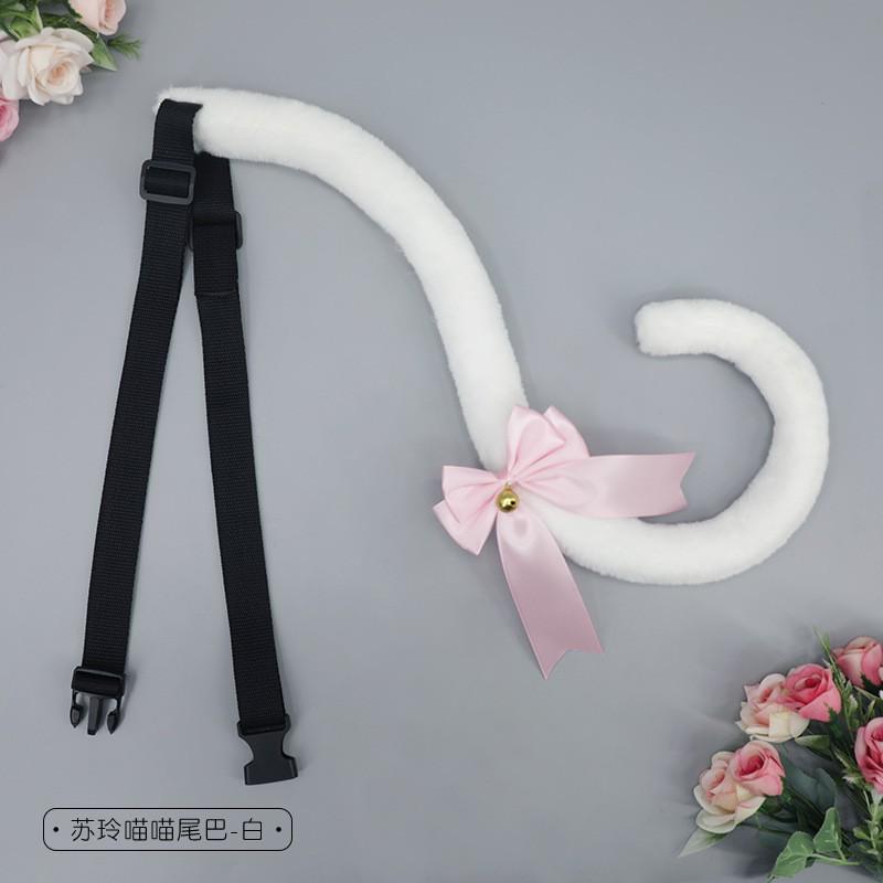 Handmade Lolita Cat Ear Headband With Lace Bow Tail Set Cosplay Party Costume Accessory