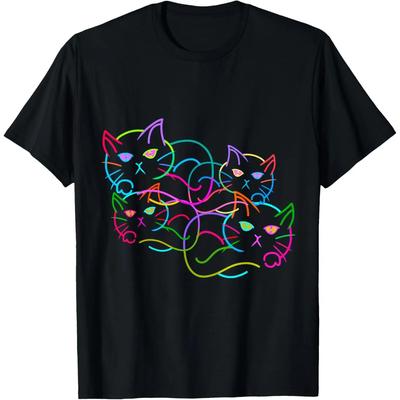 Retro Rainbow Cats Family Cat Kitten 80s 90s T-Shirt