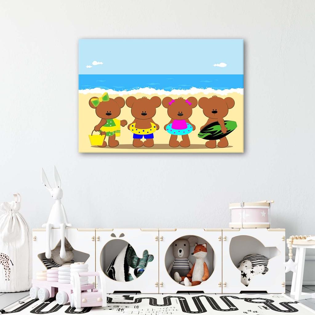 Canvas print, Teddy bears on the beach