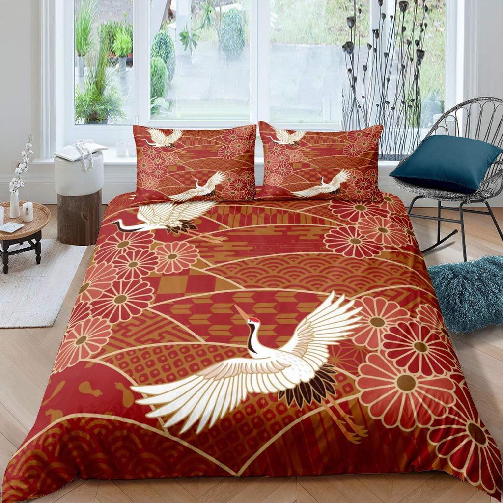 Комплект пододеяльника "Журавль" Японское дерево Постельное белье Трехпредметное Украшение комнаты Животное Стиль укиё-э Пододеяльник