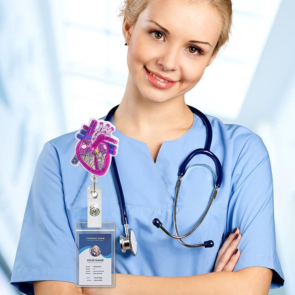 Heart Acrylic Glitter Elastic Clip Doctor Nurse Student Teacher Badge Holder Retractable Badge Reel