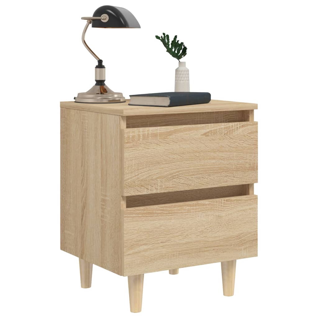 Nightstands 2 pcs Pine Wood Legs Sonoma Oak Finish 40 x 35 x 50 cm