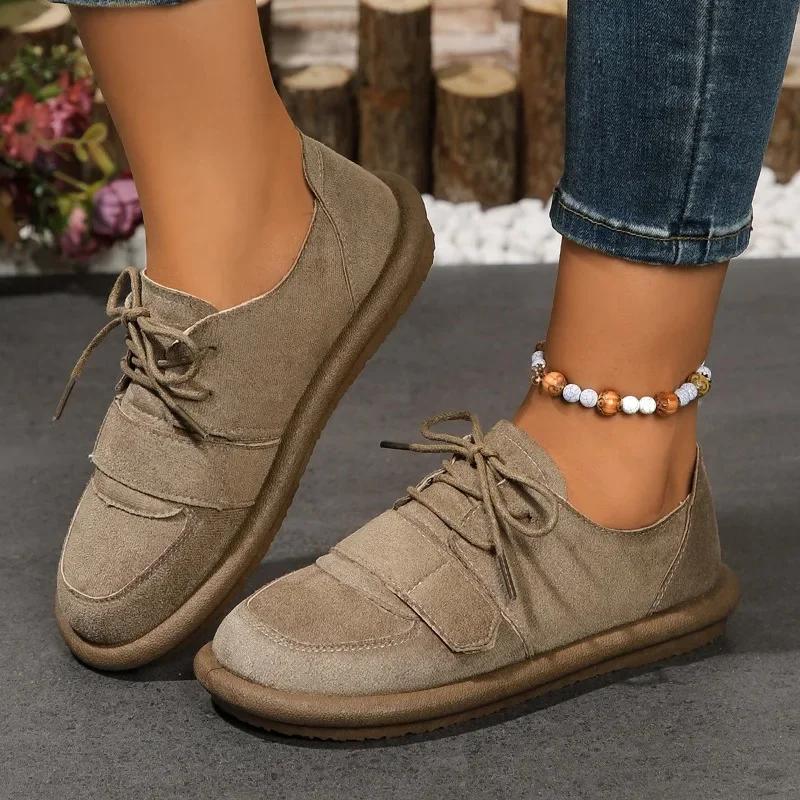Fashion 2024 Hot Sale Ladies Shoes Lace-up Women's Flats Fashion Round Toe Flat Shoes High Quality Solid Light Flat Low Heels Zapatos