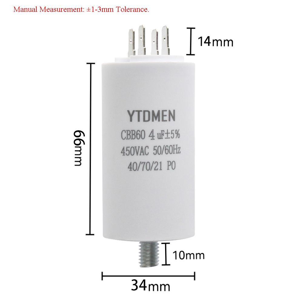 CBB60 Capacitor with Screws AC 450V 4 Pin Dual Insert Motor Run Capacitors 4UF-60UF for Washing Machine Air Water Pump 12uf 16uf