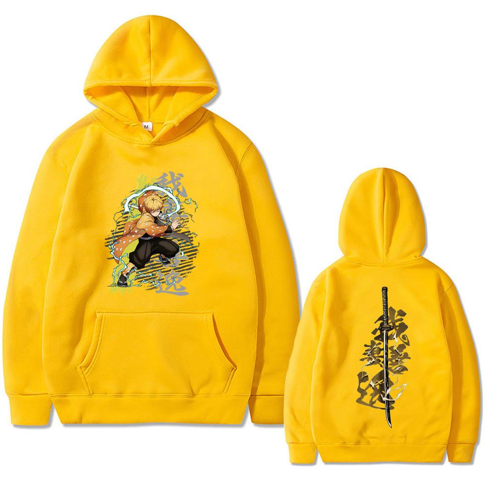 Japanese Anime Demon Slayer Zenitsu Print Hoodie Men Women Harajuku Hoodies Fall Winter Long Sleeves Fleece Hooded
