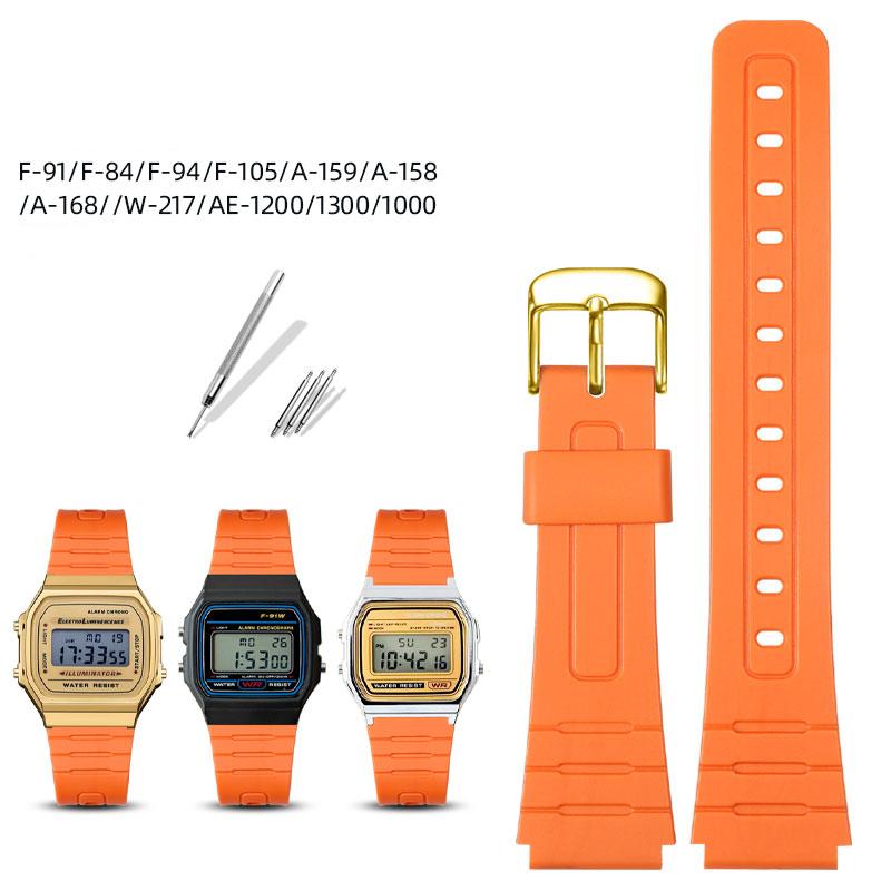 14 16 18 мм Выпуклый полимерный ремешок для часов Casio F-84/91W/94/105 AE1200/1300/F91W/W218/F108 Спортивный сменный браслет ремешок