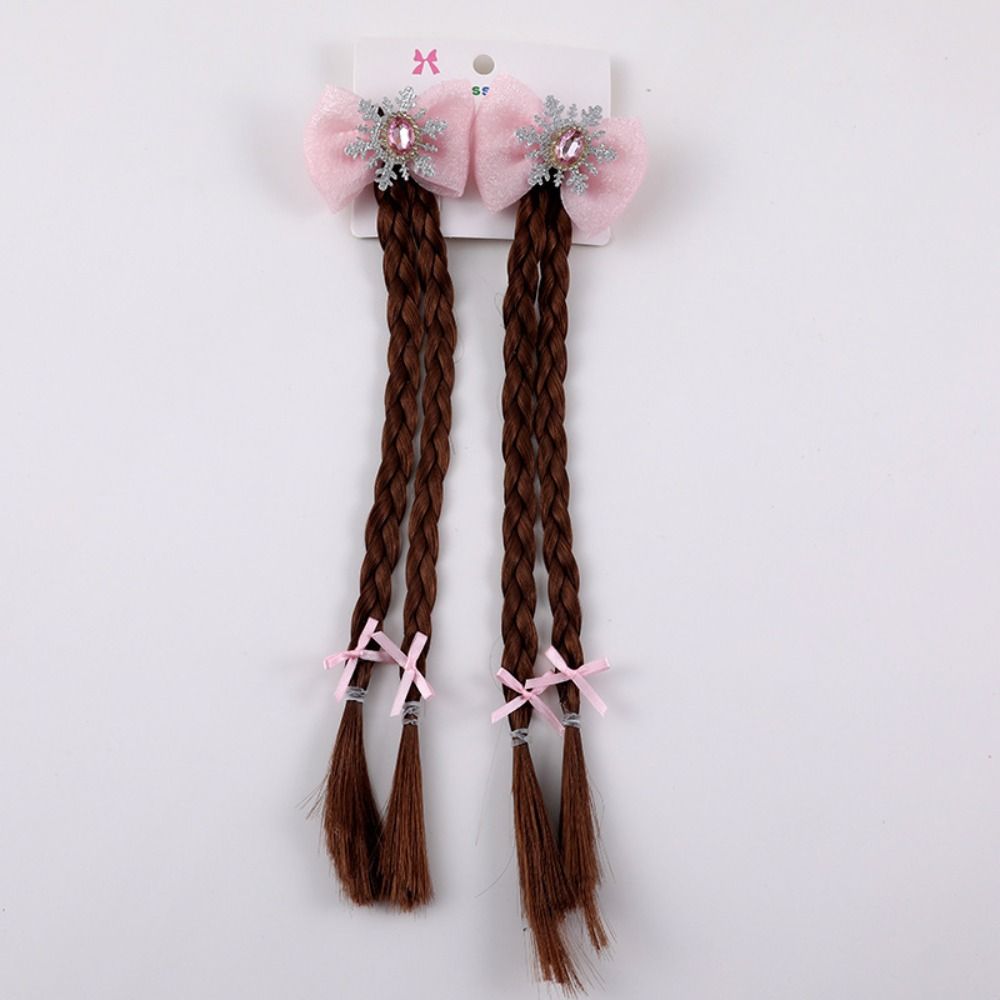 2pcs Snowflake Girls Braids Wig Synthetic Kids Ponytail Princess Cartoon Bow Ponytail  Daily