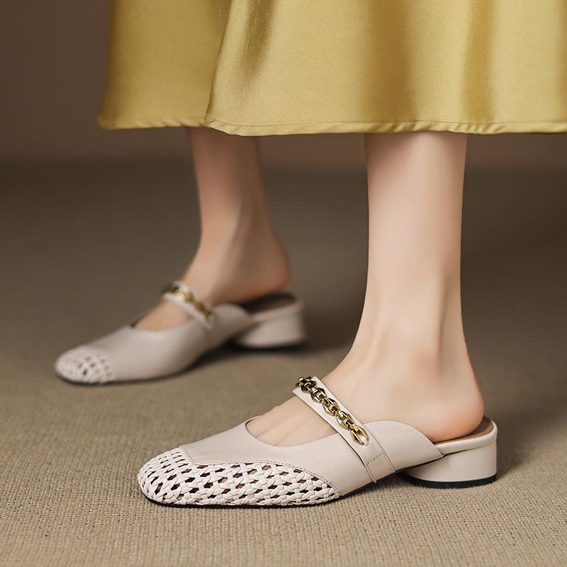 Baotou Half Slippers Women's Spring and Summer New Versatile Woven Hollow Outer Sandals