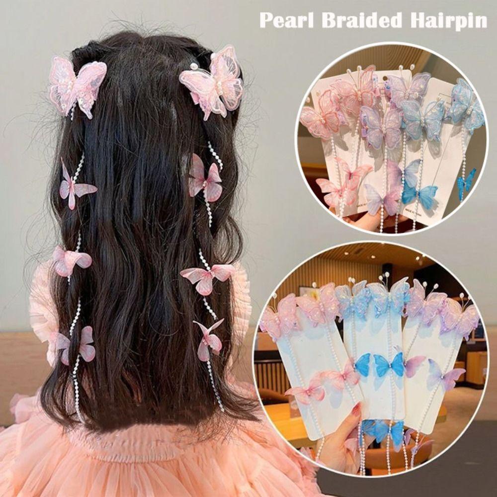 Tassel Pearl Braided Hairpin Colorful Hair Clip Sweet Braided Hair Chain