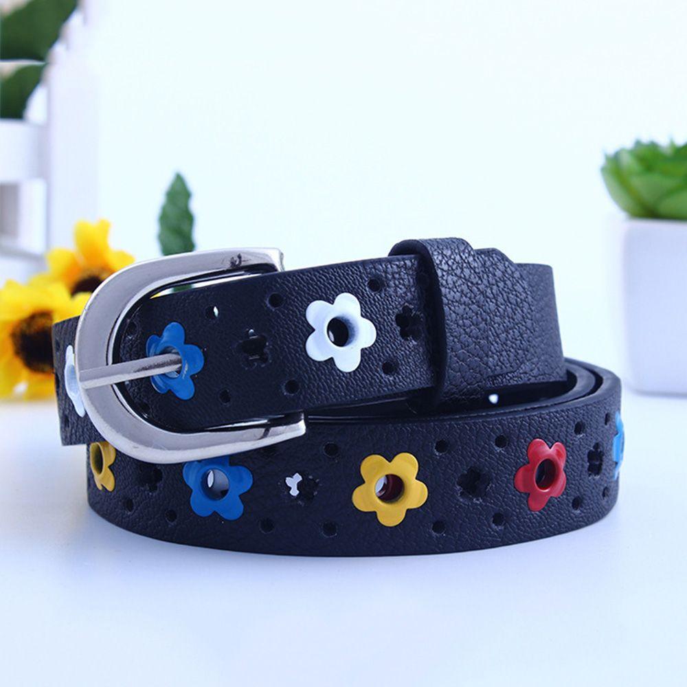 Flower Eyelet Decoration Colorful Fashionable Waistband Kids Belt Faux Leather Belt Waist Belt