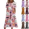 Летнее платье для женщин, повседневное пляжное свободное платье с короткими рукавами и принтом